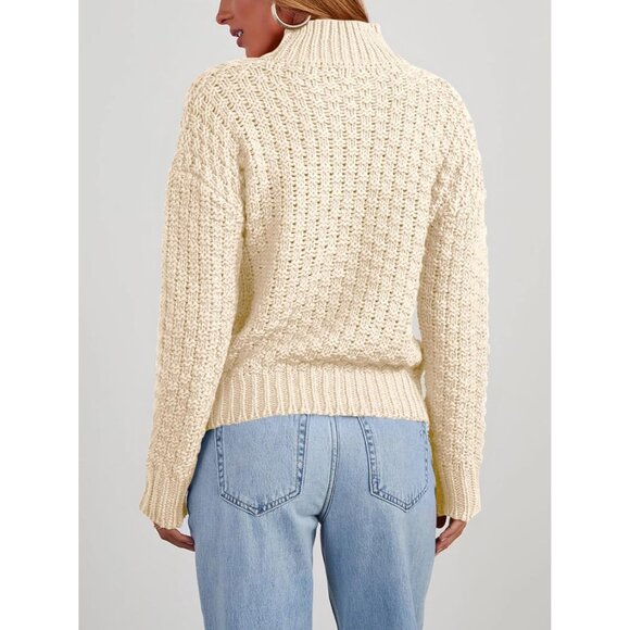 Women's Knit Sweater Textured Mock Neck Long Sleeve Turtleneck Casual - Picture 5 of 6